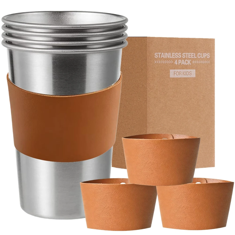 

Набор из 4 чашек для пинтов из нержавеющей стали с рукавами для чашек, 350 мл/500 мл, чашка для кемпинга, путешествий, штабелируемые металлические стаканы для питья, штабелируемые