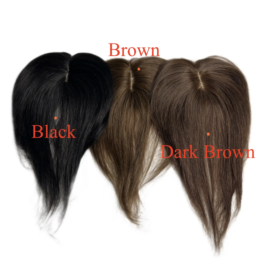 100% Human Hair Toppers for Women 10inch Clips in Human Hair Bangs Fringe Hairpieces Middle Part Brown Anemone Non-remy