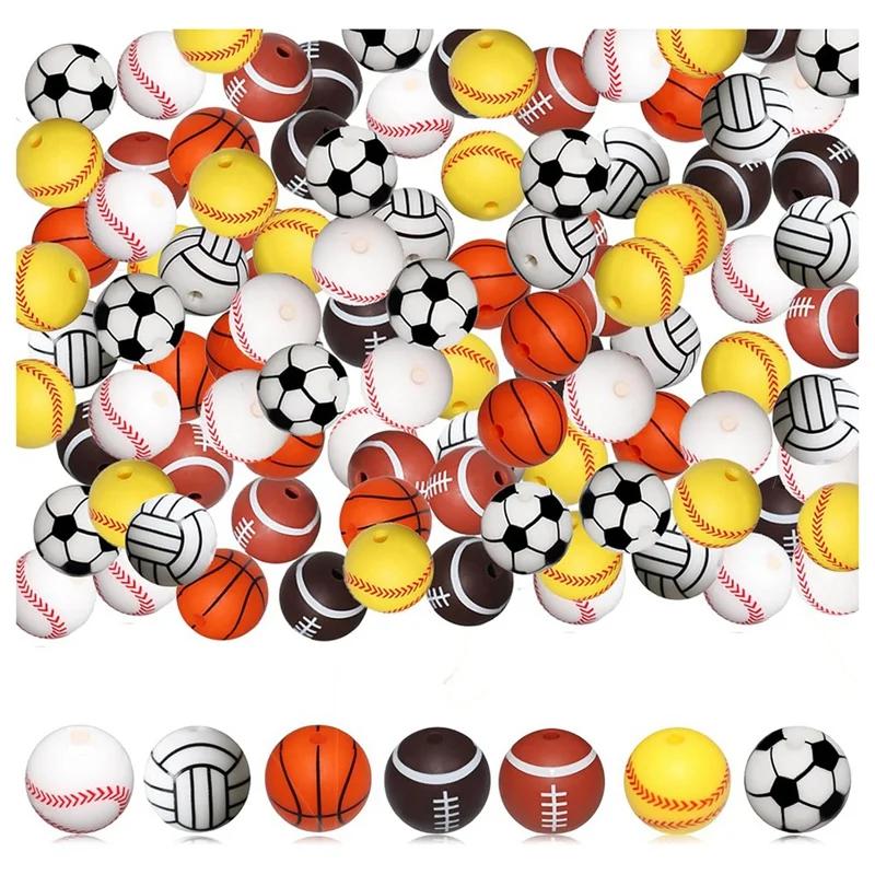 

FBIL-100 Pcs Silicone Sports Beads 15Mm For DIY Keychains, Necklaces - Safe, Multifunctional Craft Beads