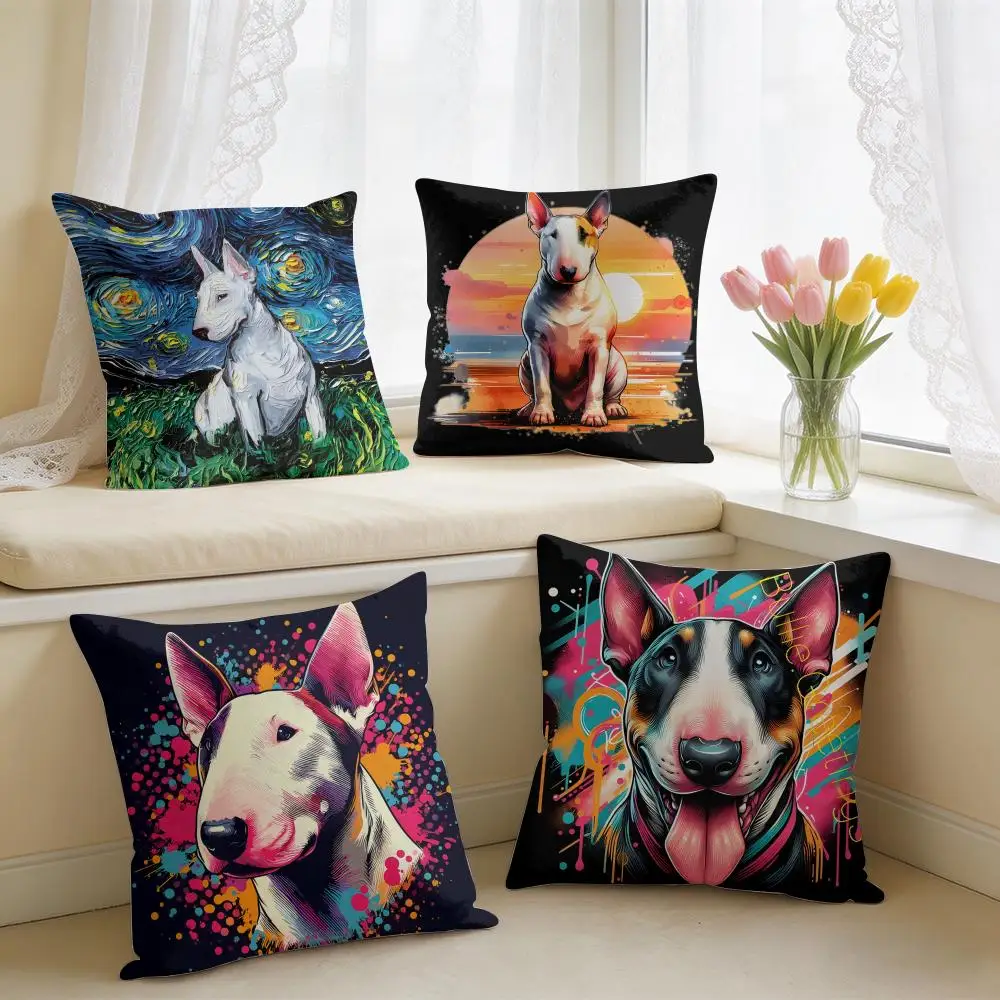 Cartoon Bull Terrier Series Cushion Cover Square Short Plush Pillow Case Living Room Sofa Home Decor Funda 40X40