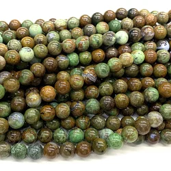 Veemake Natural Genuine Brown Green Opal Gemstone DIY Necklaces Bracelets Round Loose Beads For Jewelry Making Design