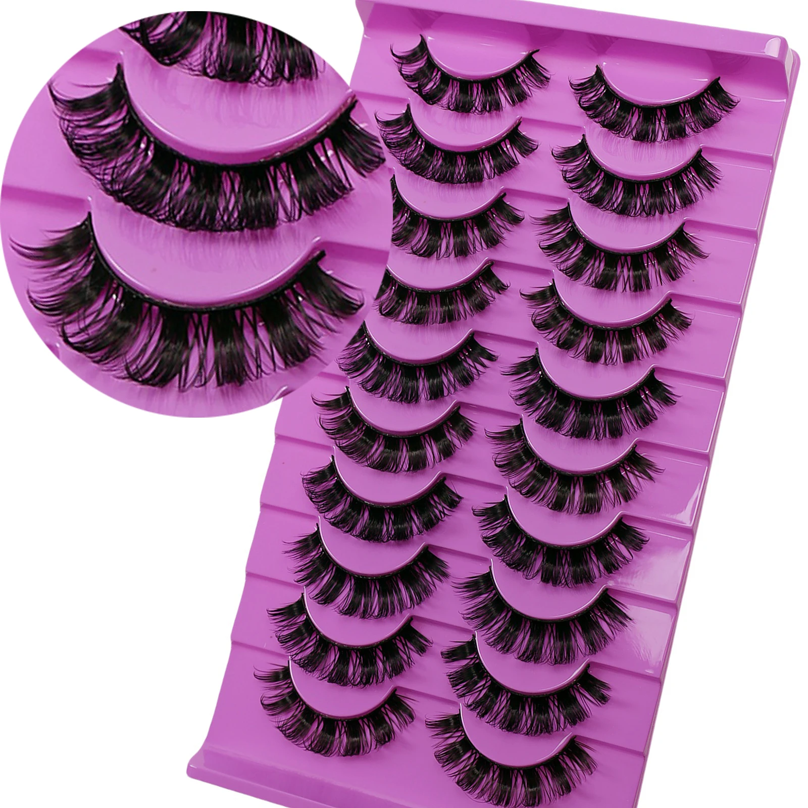 10 paia di nuove ciglia finte spesse europee e americane arricciate DD russe, ciglia finte ricci di grande curvatura