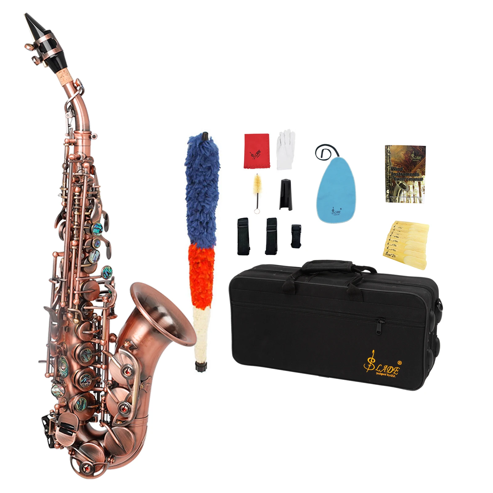 SLADE Bb Flat Soprano Saxophone Premium Brass Engraved Floral Pattern Soprano Saxophone with Case Woodwind Instrument Parts