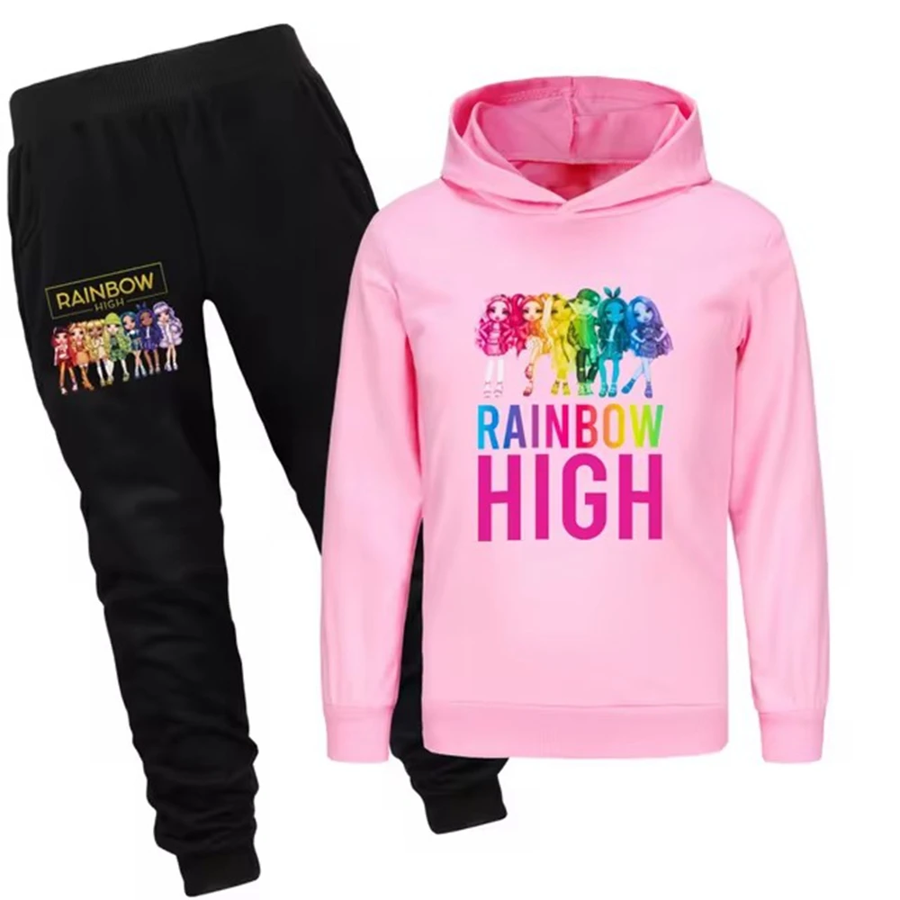 

Girls Rainbow High Cartoon Print Clothing Spring Autumn Kids Clothing Suits Cartoon Sets Children Boy Girls Sports Tracksuit