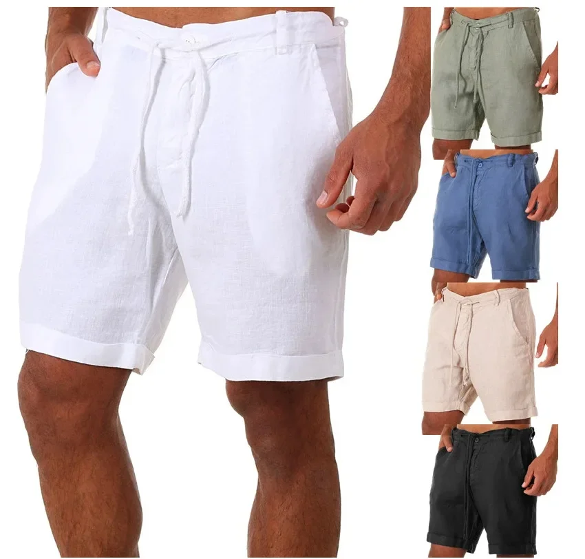 

New Men's Cotton and Linen shorts Causal Pants Male Summer Breathable Solid Color Linen Trousers Fitness Streetwear S-4XL