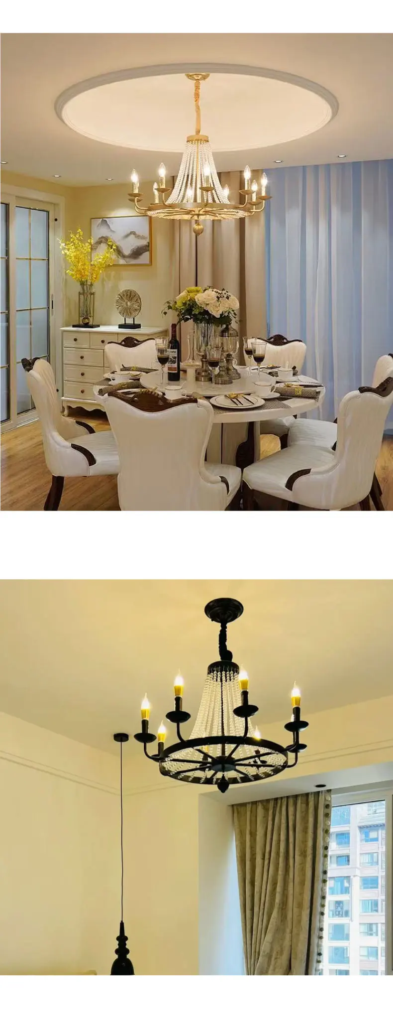 American Retro Crystal Candle E14 Chandelier