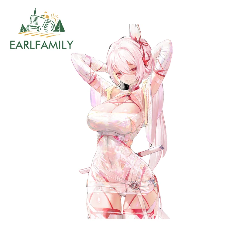 EARLFAMILY 13cm x 6.8cm Original Girl Stickers Pink Hair Huge Breasts Fanart Stretch Body Car Accessories Waterproof Declas