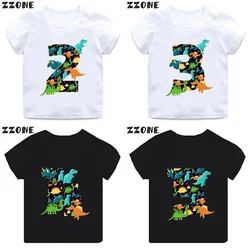 Different Dinosaur Tyrannosaurus Rex Print Boys Clothes 1 2 3 4 5 6 7 8 9 Years Birthday Number Kids T shirt Baby Girls T-Shirts