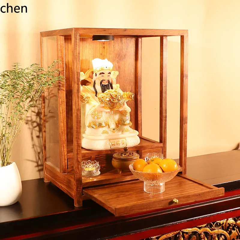 Cz solid wood buddhist niche cabinet can be hung on the wall for home incense case god slot buddhist temple offering table