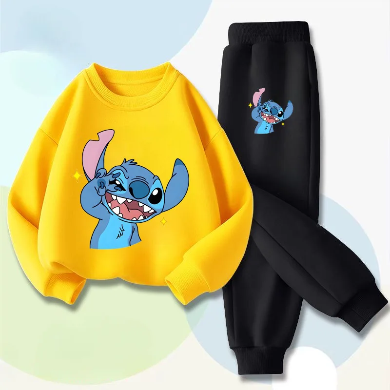 

2025 Spring New Children's Hoodies Sets Disney Stitch Printed Boys Casual Pullover Long Pant Two Piece Suit Kids Sweatsuit