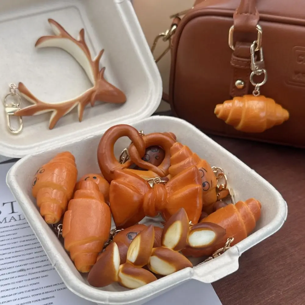 Creative Bagel Alkaline Bread Pendant Pretzel Keyring Simulated Food Key Chain Decoration Cute Croissant Bag Accessory Unisex