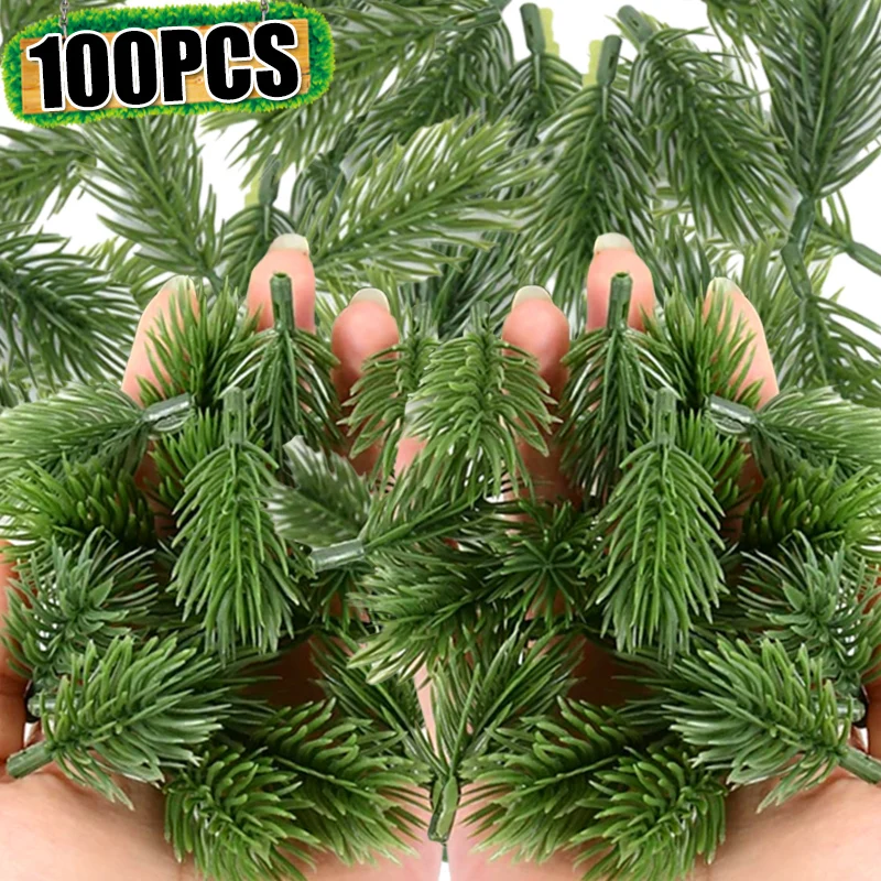 Wholesale Artificial Pine Needles Branch Christmas Green Fake Plants Pine Leaves DIY Garland Xmas Tree Wedding Home Party Decor