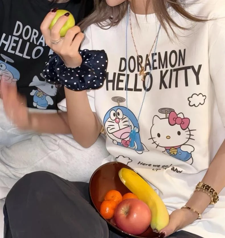 

Casual Katie Letter Print Loose round Ne ort Sve T-irt Cartoon Anime Sle Cotton 00% Summer Top for Women