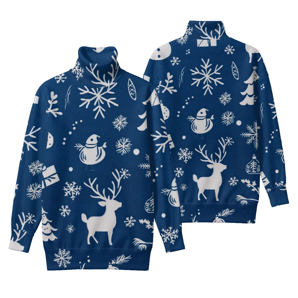 

Рождественская водолазка унисекс с принтом, уютная зима со снеговиком, оленем, снежинками, праздничным узором, праздничным узором, уродливой рождественской вечеринкой
