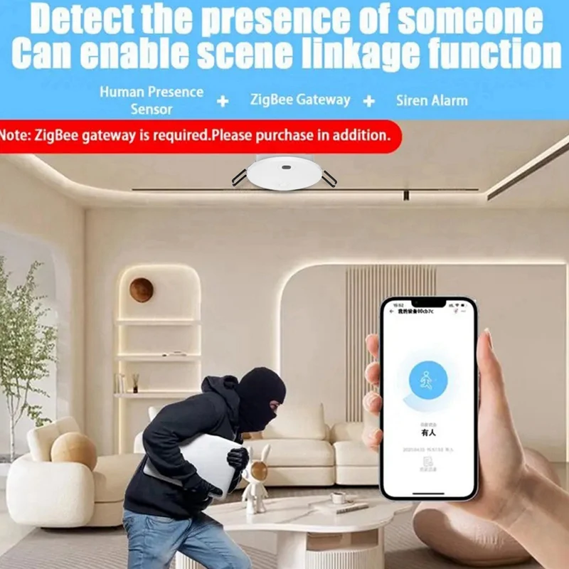 Detector de presencia humana Zigbee 5,8G, Detector inteligente de presencia humana, Sensor de movimiento PIR para seguridad del hogar, ahorro de energía