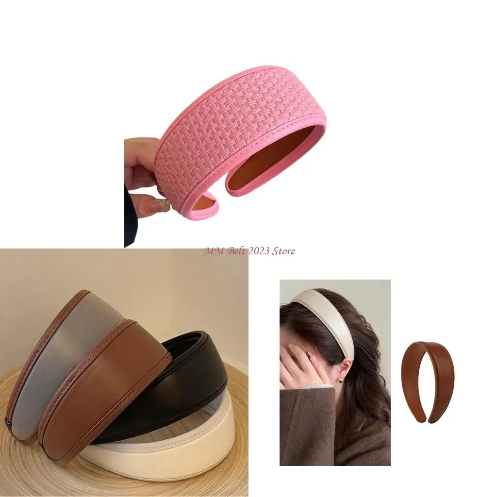 

49ME Wide Brimmed Headpiece Soft Leather Hair Band For Women Girls And Lady