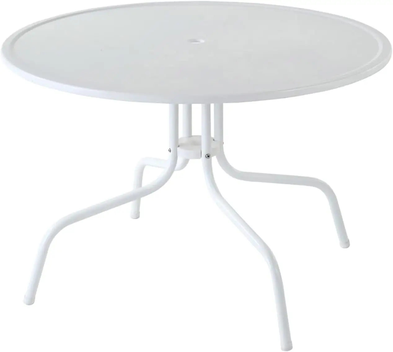 Griffith Retro Metal Round Outdoor Dining Table with Umbrella Hole for Outside Patio, Alabaster White