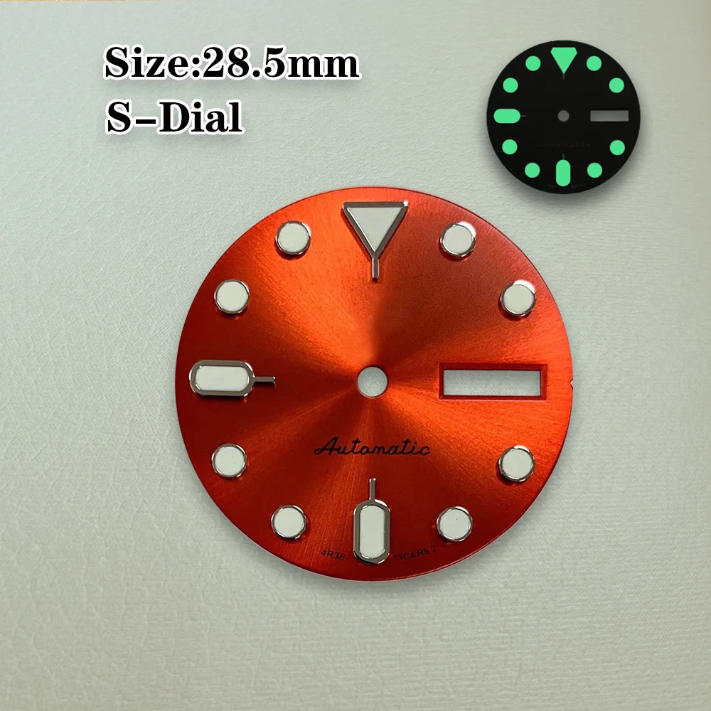 S Dial 28.5mm SK007 Logo Dial Diver's NH34 gmt No Hands Fit NH36 NH35 Movement Green Luminous Watch Modification Accessories view 4
