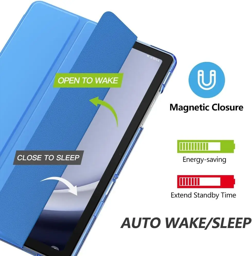 Galaxy Tab A9+/A9 Plus 11インチ用、スリムスタンド保護スマートカバー、Samsung A9 A8 S9FE用ハードPC半透明バックケース