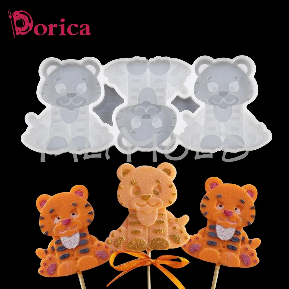 Dorica Cute Tiger Shape Lollipop Epoxy Mold Handmade Chocolate Cake Silicone Mould Kitchen Cake Decorating Tools Bakeware