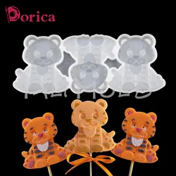 Dorica Cute Tiger Shape Lollipop Epoxy Mold Handmade Chocolate Cake Silicone Mould Kitchen Cake Decorating Tools Bakeware