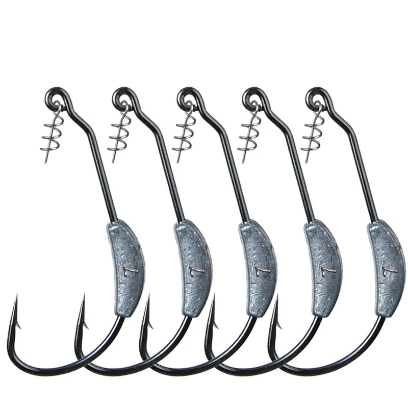 Lua-Bare Cor com chumbo Crank Hook, Primavera Lock Pin, Weighted Fish Hook, 5 pcs