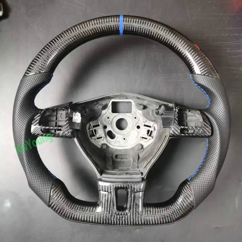 For VW Volkswagen CC Passat Golf 6 (No Paddle Shifters) 100% Real Carbon Fiber Steering Wheel With Leather