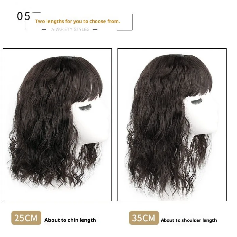 شعر صناعي متوسط الطول مجعد للنساء يغطي الشعر الرمادي، شعر مستعار طبيعي ورقيق