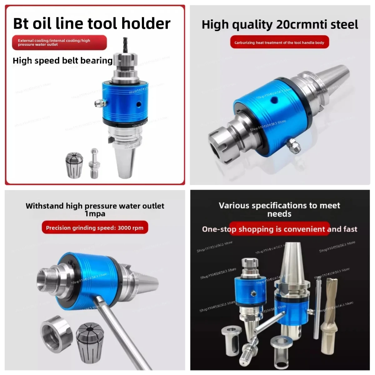 BT40-ER Type Manual Tool Holder with Outer Rotation, Internal Cooling, Center Through Coolant & Water Stop Clamp for CNC Spindle