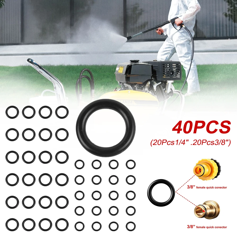 

40pcs 1/4 3/8 Rubber O-Rings Hardware Tools Accessories For Pressure Washer Hose Quick Disconnect Garden Watering Car Clean