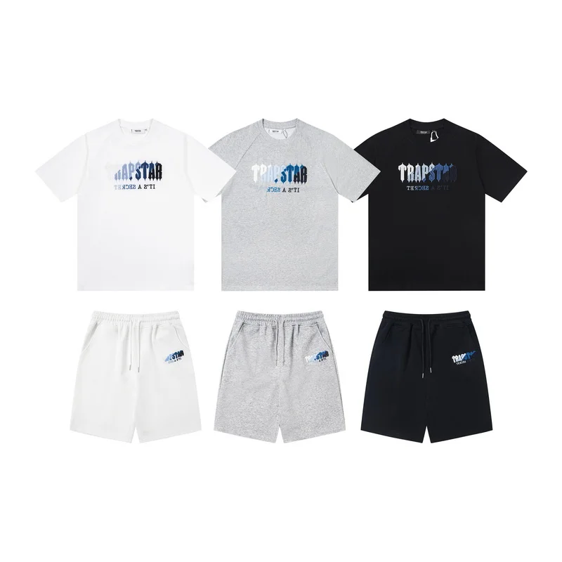 

American High Street Summer Sport Casual adient Letter Embroidery Pure Cotton orts T-irt Set for Teenage Boys