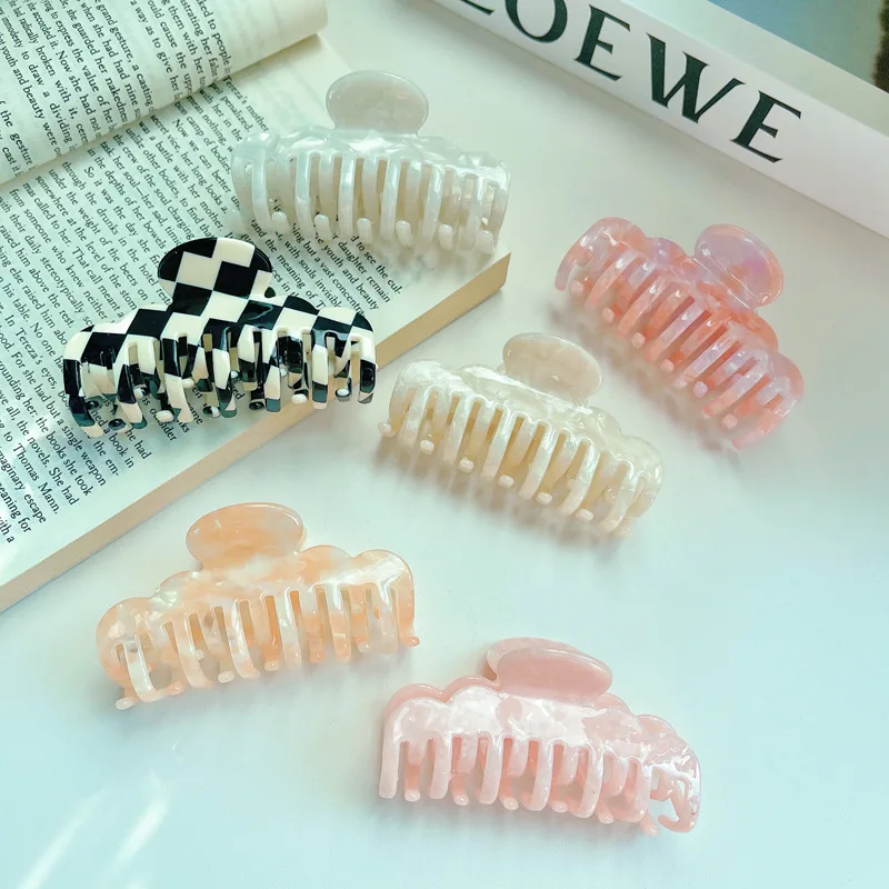 Korean New Fashion Large 8.5cm Geometric Keel Hair Clip Claw Advanced Sense Double Layer Tooth Acetic Acid Shark Clip For Woman