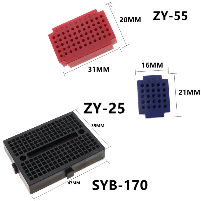 7pcs Mini Breadboard Solderless SYB-170 ZY-25 ZY-55PCB Circuit Board Test Board White Black Red Yellow Blue Green DIY Kit