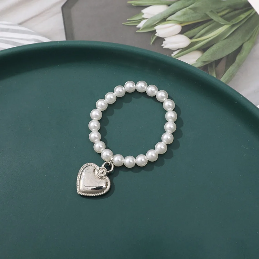 クラフトドッグトイハートネックレス伸縮性シルバー犬人形パールカラー可愛いファッションBJDドールミニパールチェーン人形デコレーション