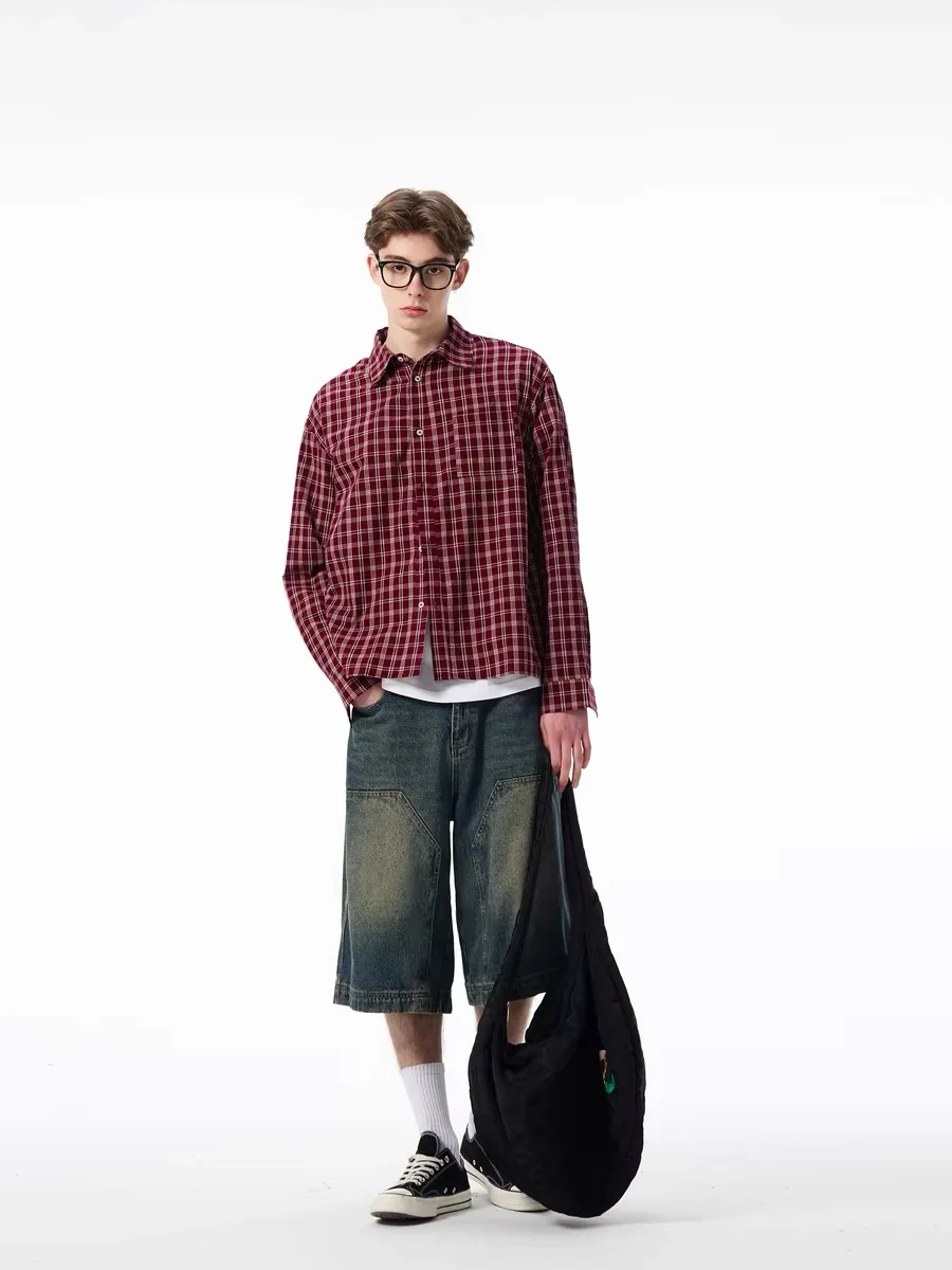 

Ретро American Cleanfit Red Plaid irt Jaet Свободный повседневный длинный свеч Мужская осенняя новинка Sle Полиэфирное волокно Удобная для кожи ...