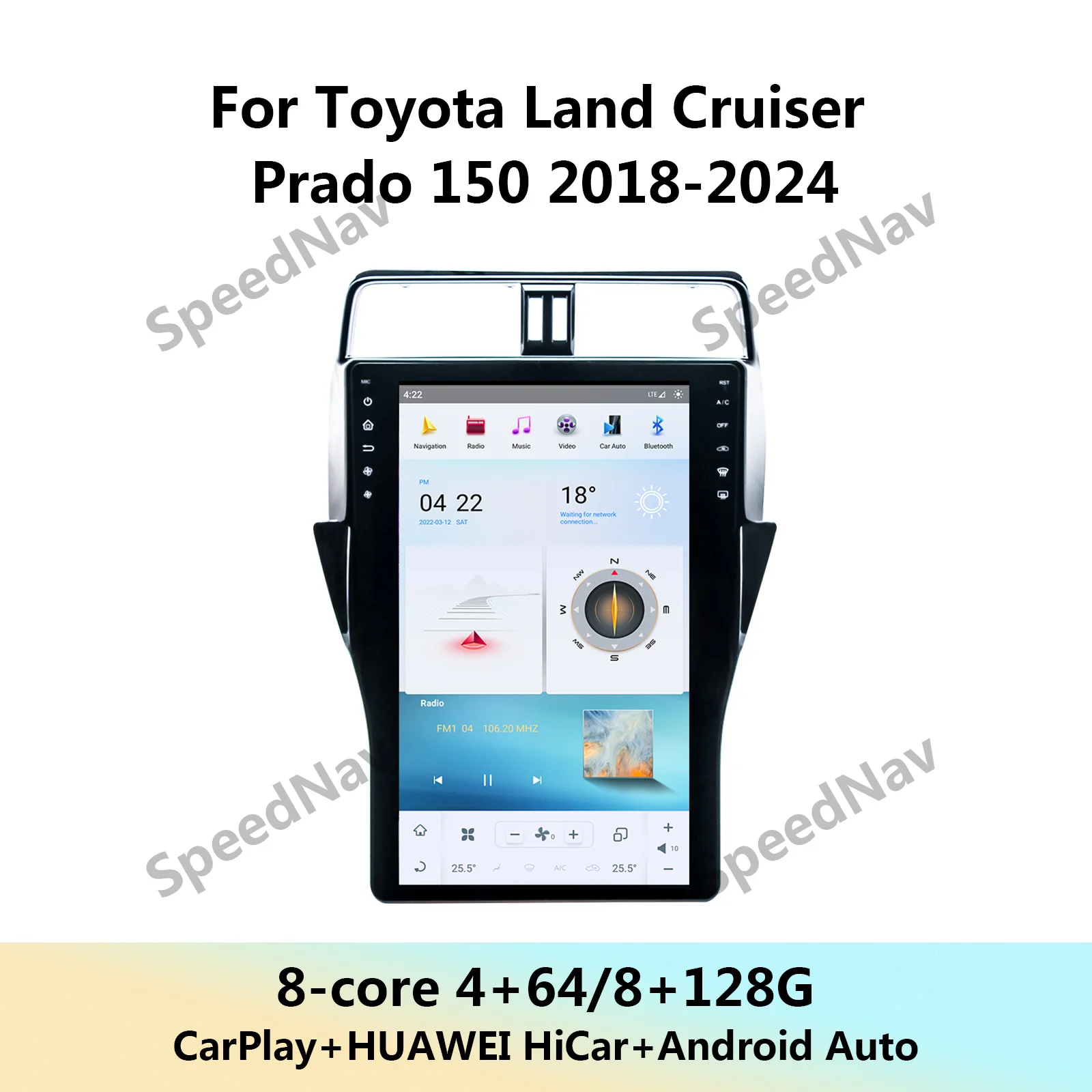 Car Multimedia Player For Toyota Land Cruiser Prado 150 2018-2024 Android 13 Radio Stereo Screen Intelligent Systems Audio Unit