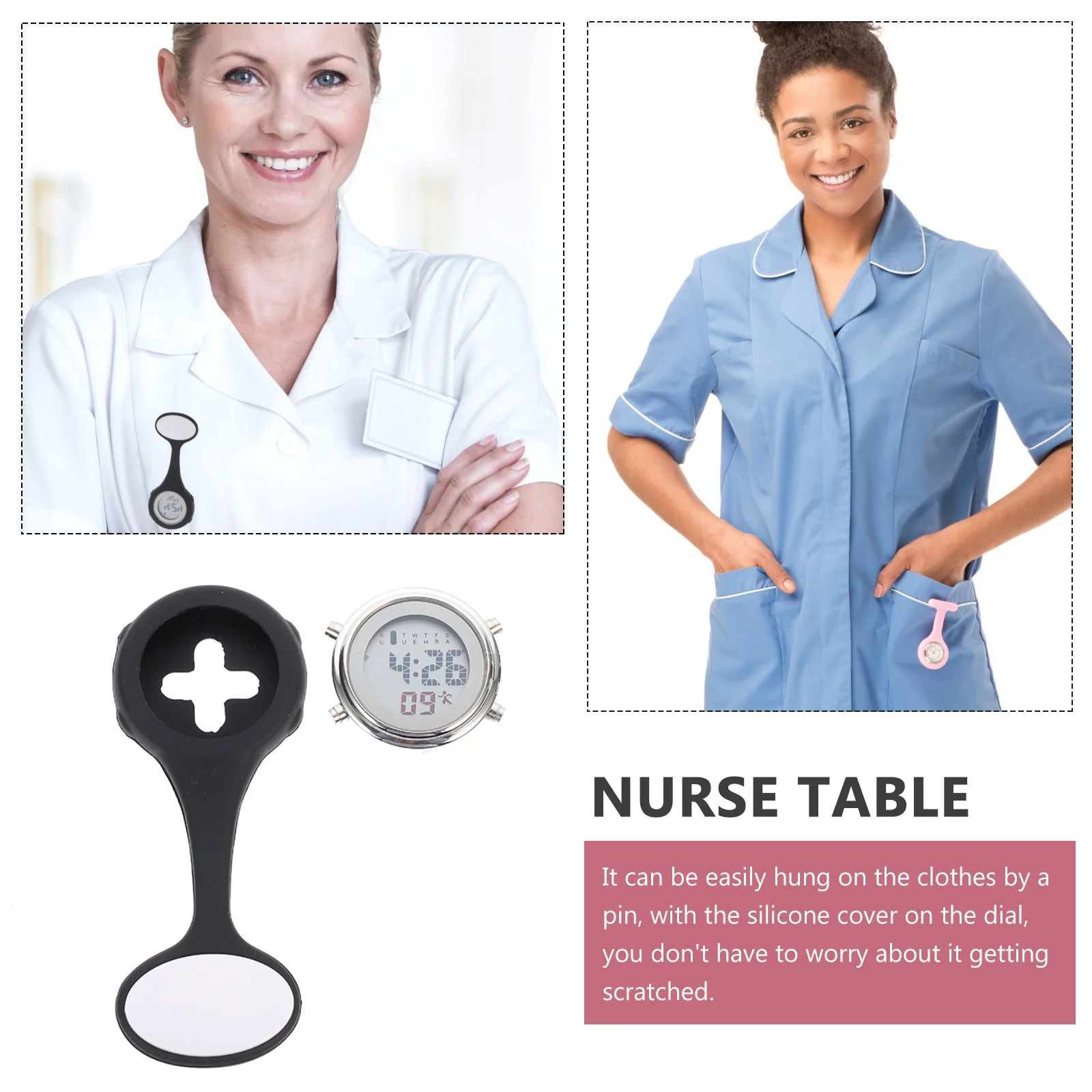 Pin Design Silicone Hanging Nurse Watch Pocket Durable Lightweight Medical Multi-Function Doctor Nursing Electronic Time Date