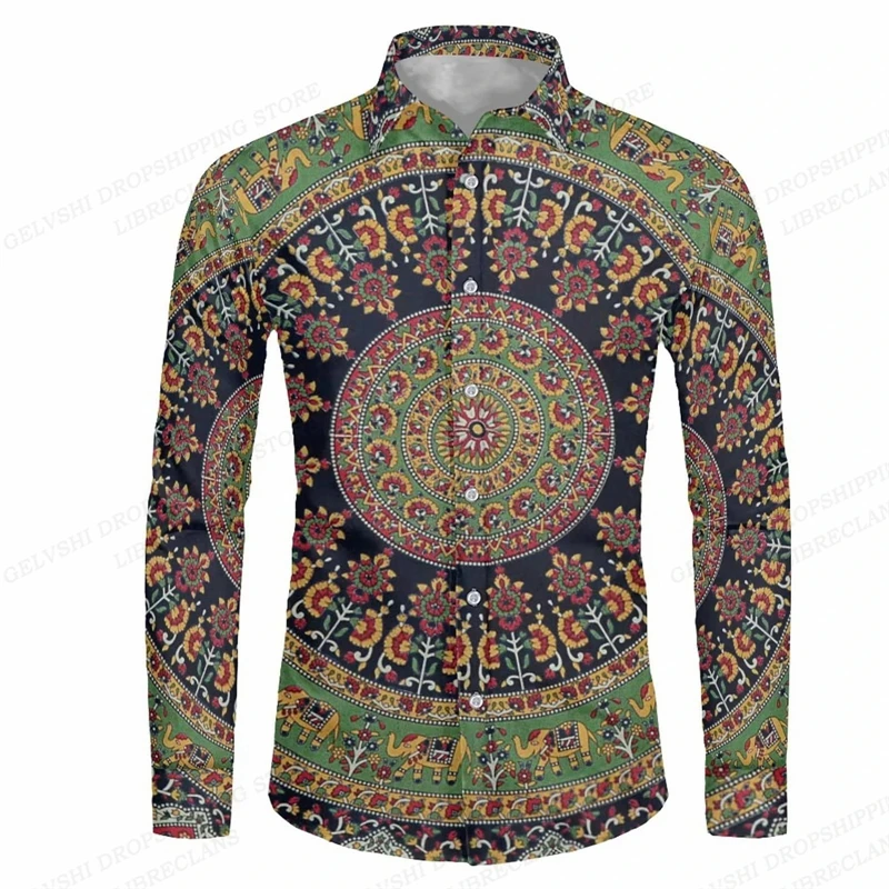 New Men\'s Button Shirt Dashiki African Print Long Sleeve Shirts Tops Traditional Couple Clothes Hip Hop Ethnic Style Clothing