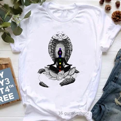 Buddha Chakra Meditation Print Tshirt Women'S Clothing Yoga White T Shirt Femme Funny T-Shirt Female Harajuku Shirt Tops