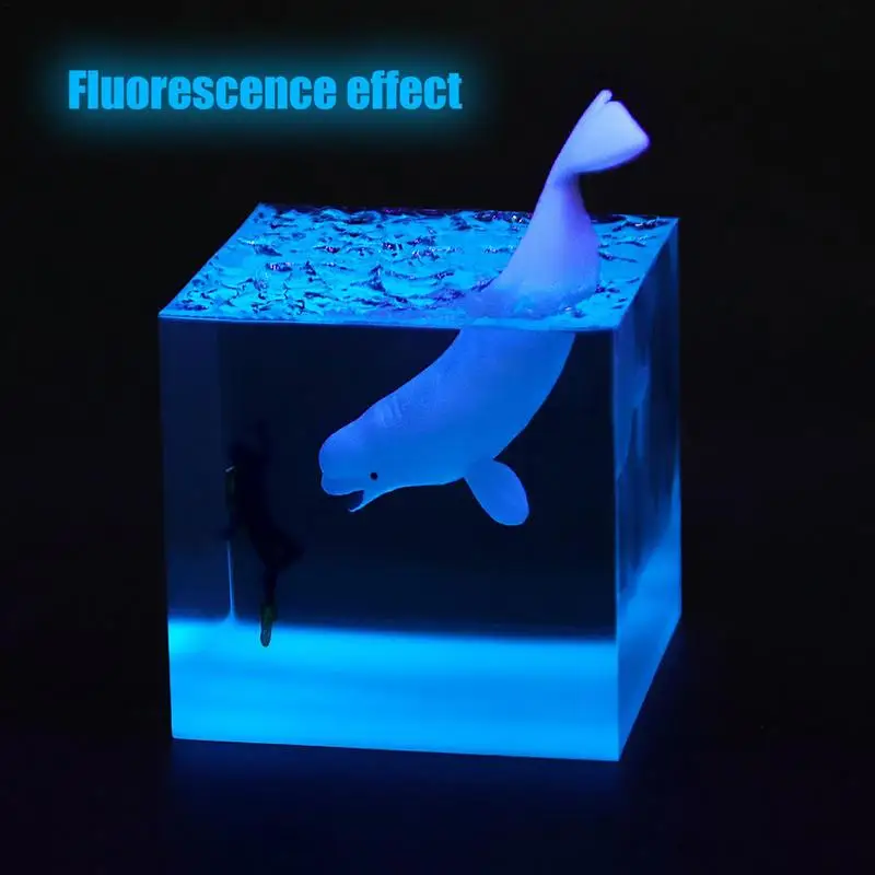 Creative Resin Marine Animal Ornament Shark Diver Ocean Whale Decoration Home Desktop Lamp USB LED Night Light Gift Luminous Toy