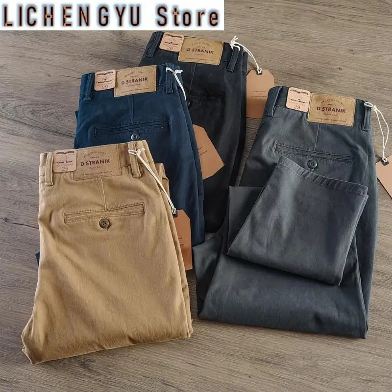 

Spring and Autumn New American Retro Cargo Pants Men's Simple 100% Cotton Washed Loose Elastic Casual Straight Trousers