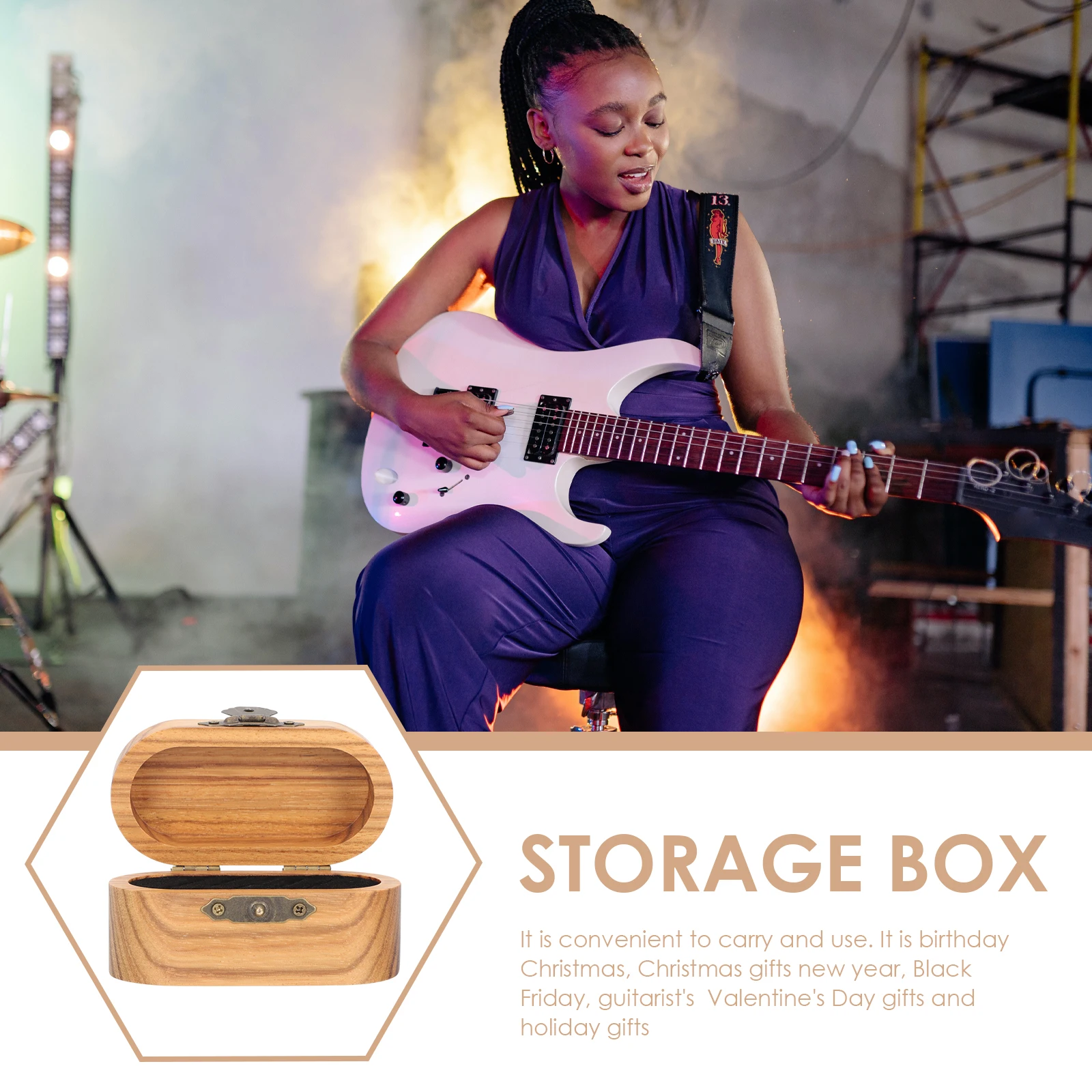 

Solid Wood Box Guitar Pick Storage Case Picks Holder Cases Container Manual Instrument Holders