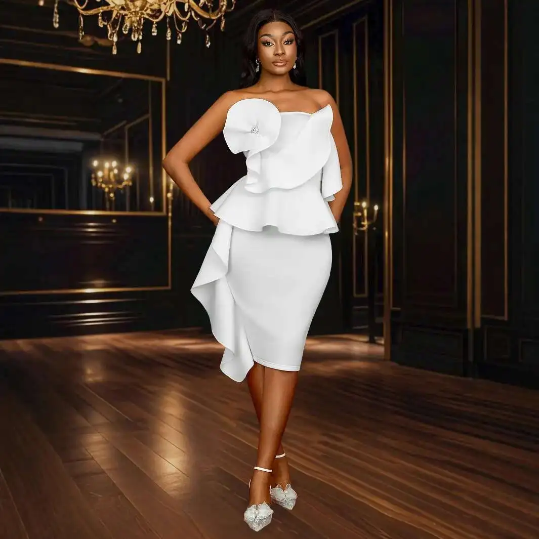 

Strapless Sexy Bodycon Dress with Ruffle Trim Slim Fit Elegant Bridesmaid Dress Elegantes 2025 Summer Dress Robe Vestido Women