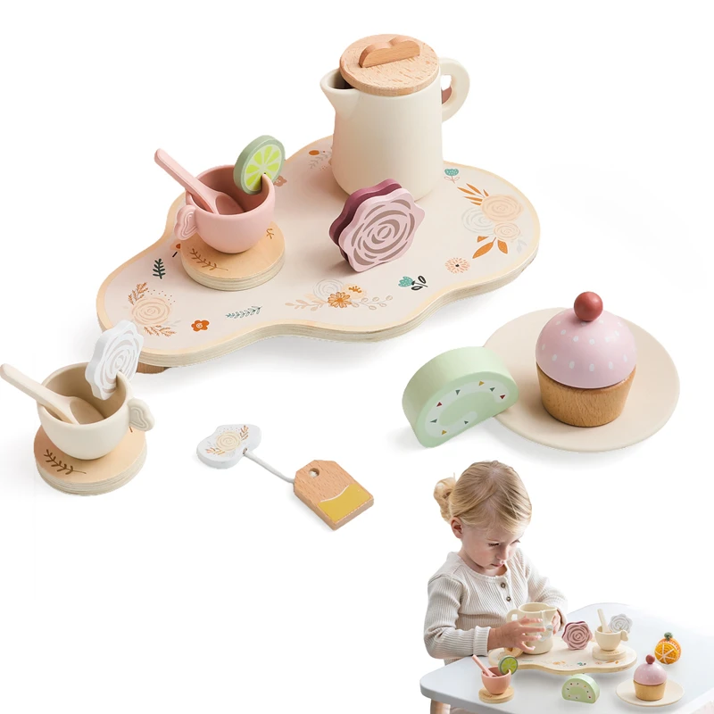 Baby Houten Thee Gebruiksvoorwerpen Speelgoed Kid Tea Party Speelgoed Montessori Puzzel Afternoon Tea Speelgoed Set Model Vroeg Onderwijs Cadeau Voor Kinderen