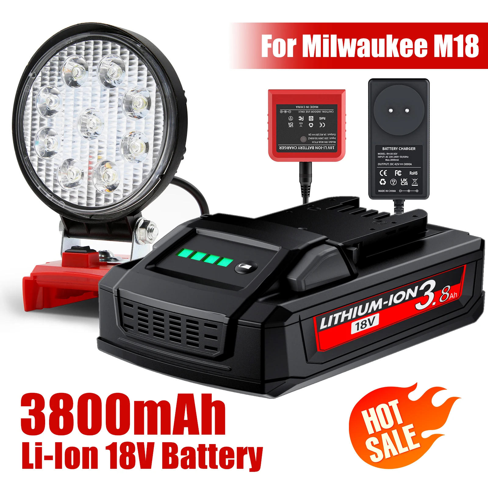 

3800mAh For Milwaukee M18 18V Battery Replacement Li-Ion Battery Charger ,Battery Adapter M18CPD-402C M18CPD Power Tool Battery