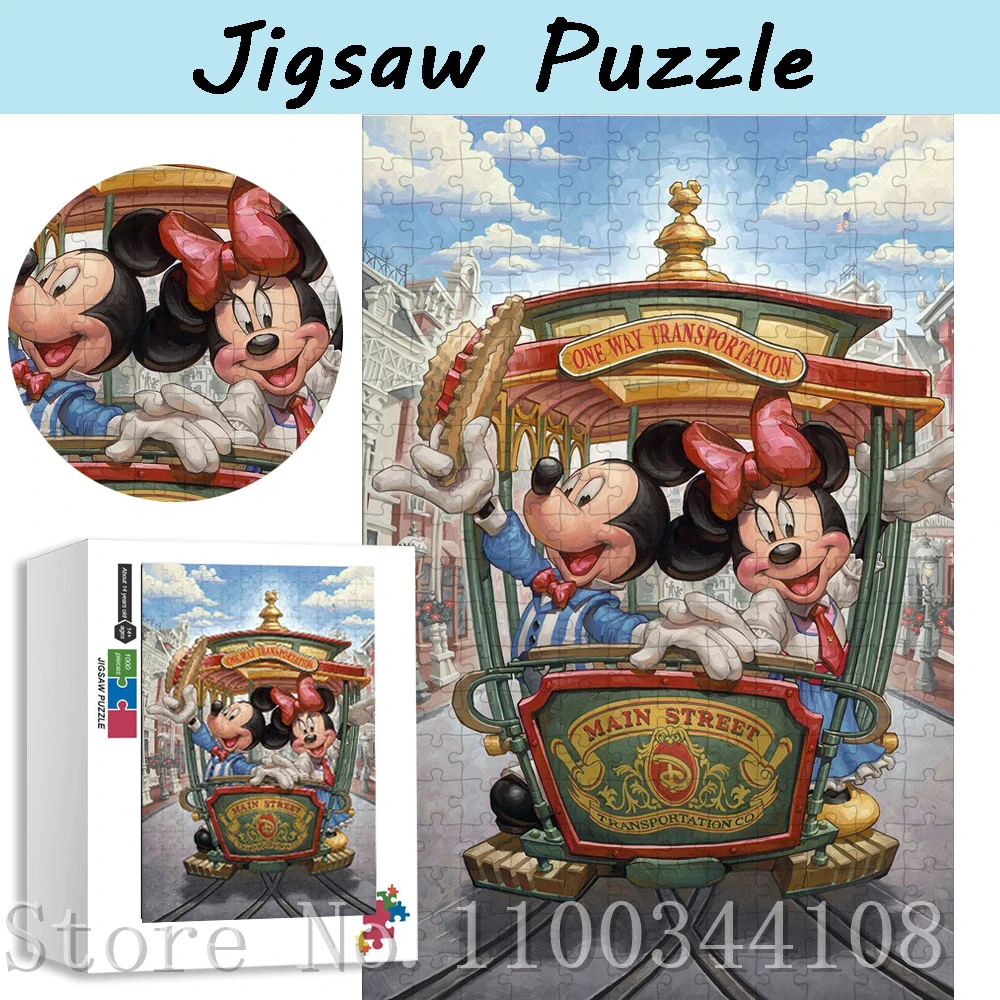 

300/500/1000 PCS Mickey Minnie Mouse Wooden Puzzles for Children Disney Cartoon Character Jigsaw Puzzles Kids Education Toys