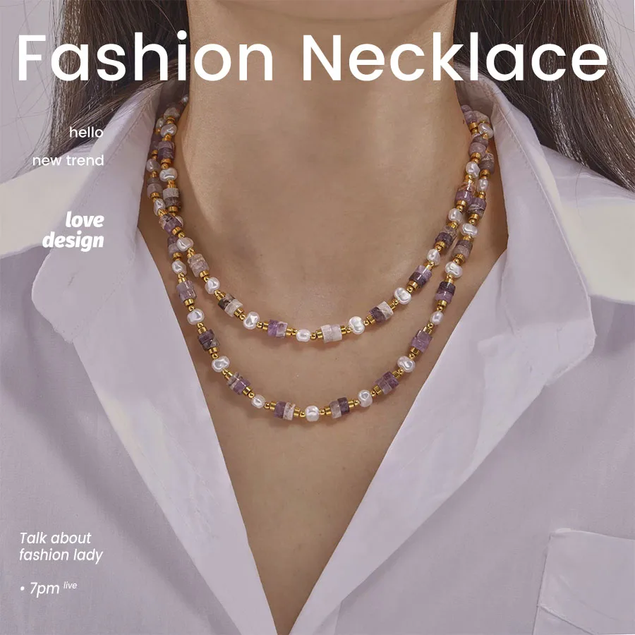 

Корейский стиль, минималистичный персонализированный жемчуг, аметист, дизайн бусин ручной работы, позолоченное ожерелье из титановой стали