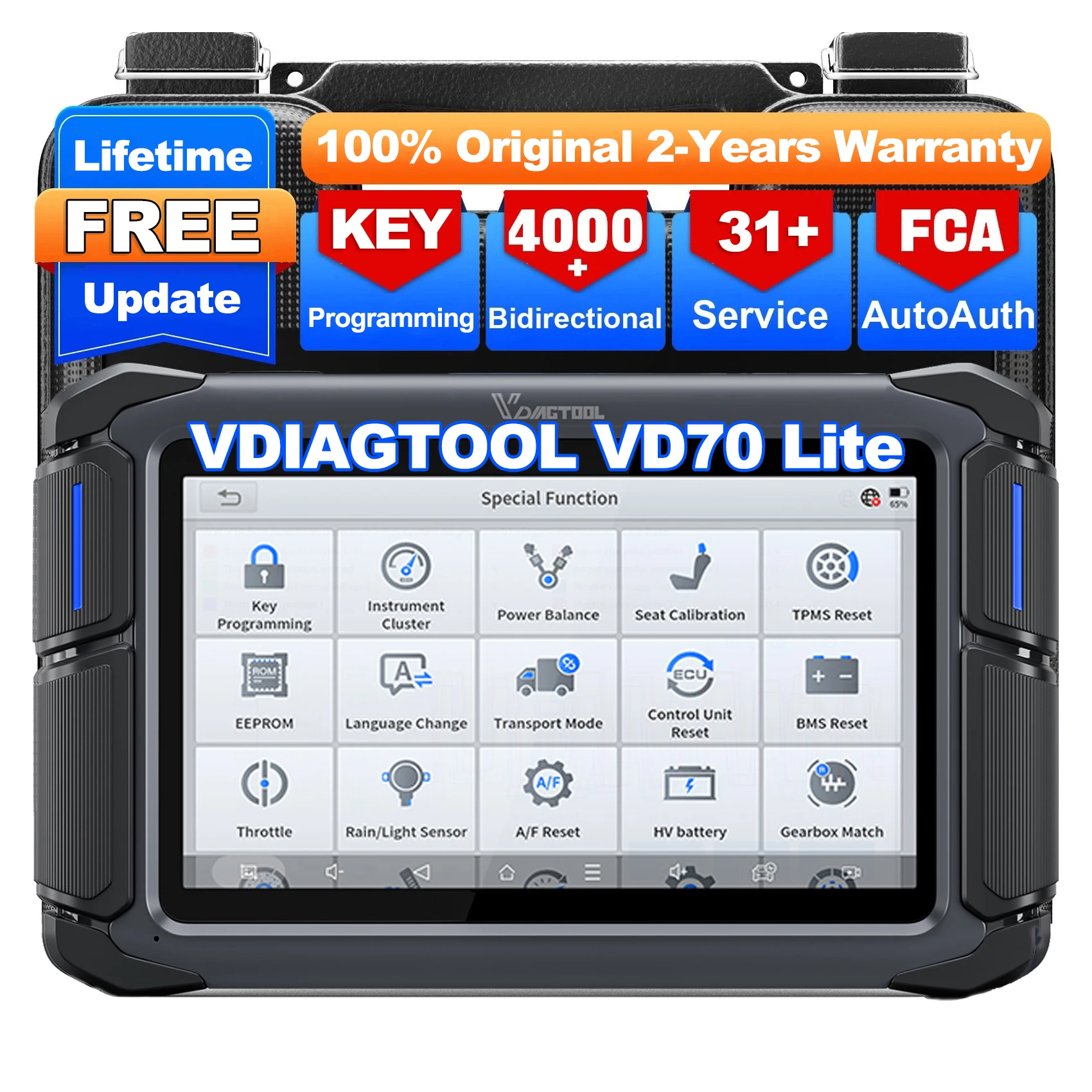 Диагностический сканер VDIAGTOOL VD70lite для автомобилей, поддержка CANFD, FCA, полная диагностика всех систем, бесплатные обновления на весь срок службы, наличие на складе в ЕС.