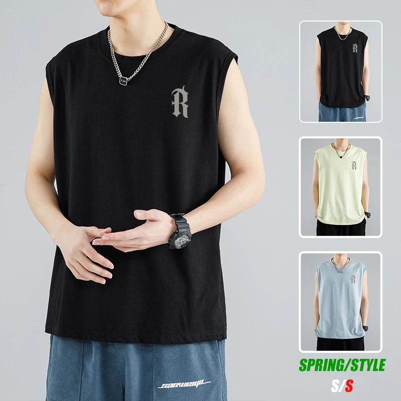 Sleeveless vest men's summer casual all-match sleeveless shirt American loose sports personality letter trend