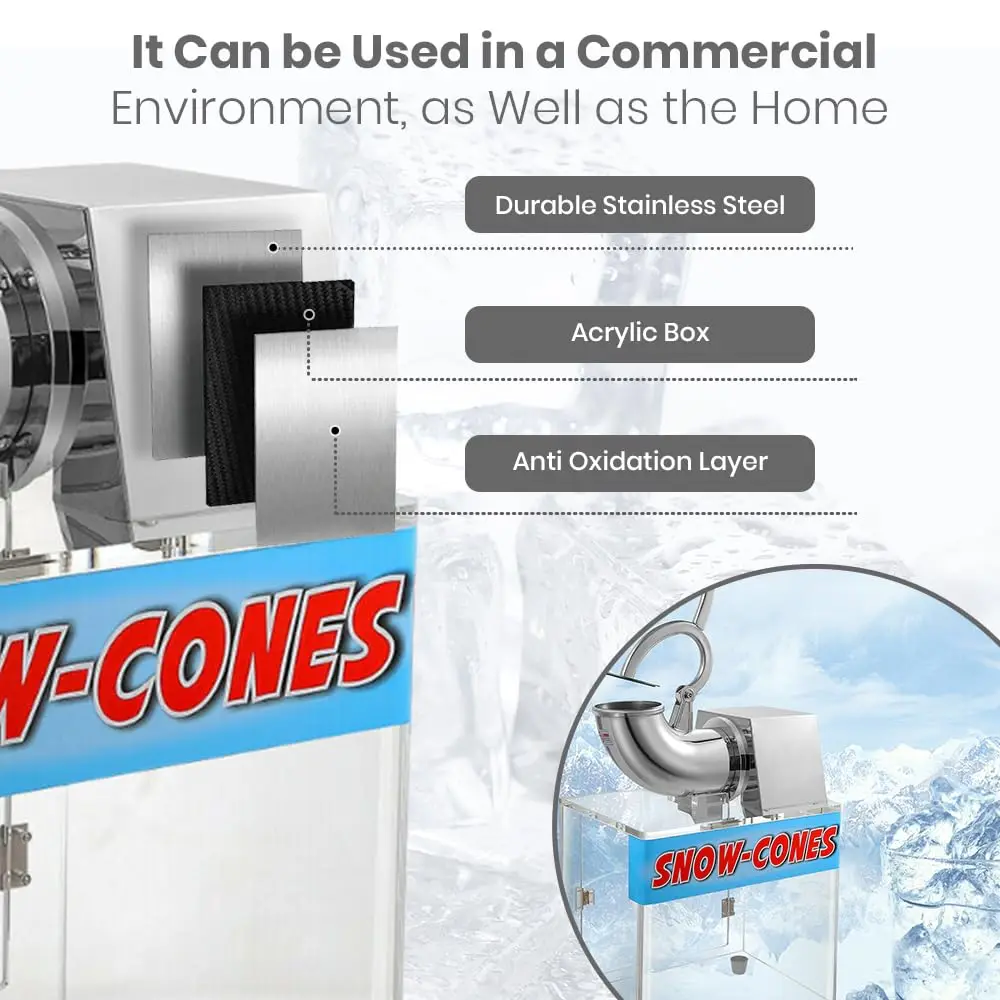 200W Ice Crusher 2500r/m Electric Heavy Shaved Ice Machine Commercial Acrylic Box Ice Machine High-Power Smoothie Machine 220V